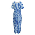 Blue Tie Dye Print Short Sleeve Long Nightdress