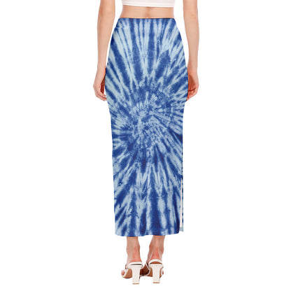 Blue Tie Dye Print Side Slit Maxi Skirt