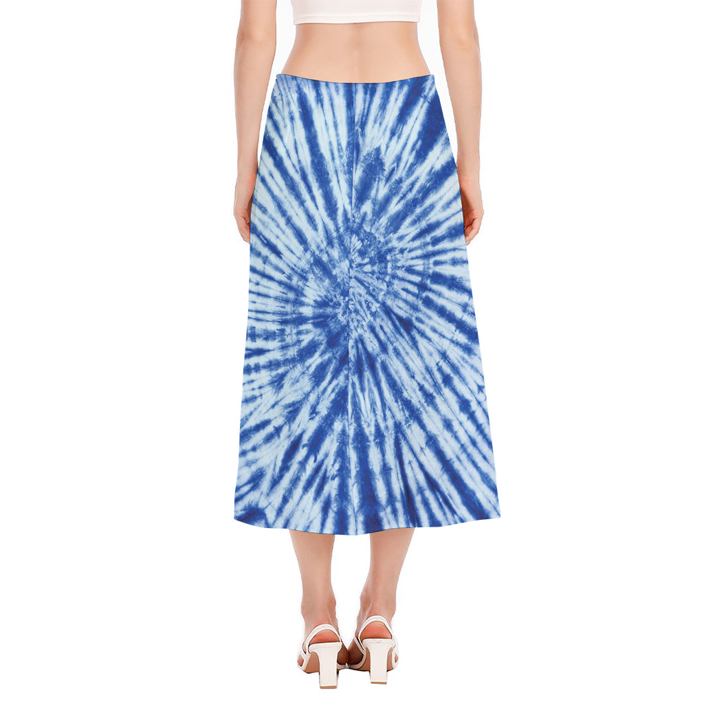 Blue Tie Dye Print Side Slit Midi Skirt