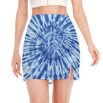 Blue Tie Dye Print Side Slit Mini Skirt