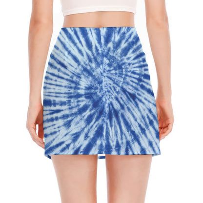 Blue Tie Dye Print Side Slit Mini Skirt