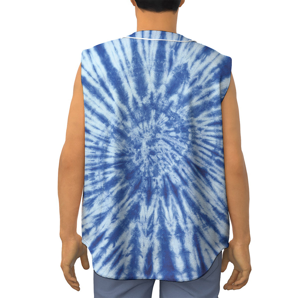 Blue Tie Dye Print Sleeveless Baseball Jersey