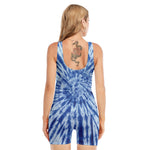 Blue Tie Dye Print Sleeveless One Piece Swimsuit