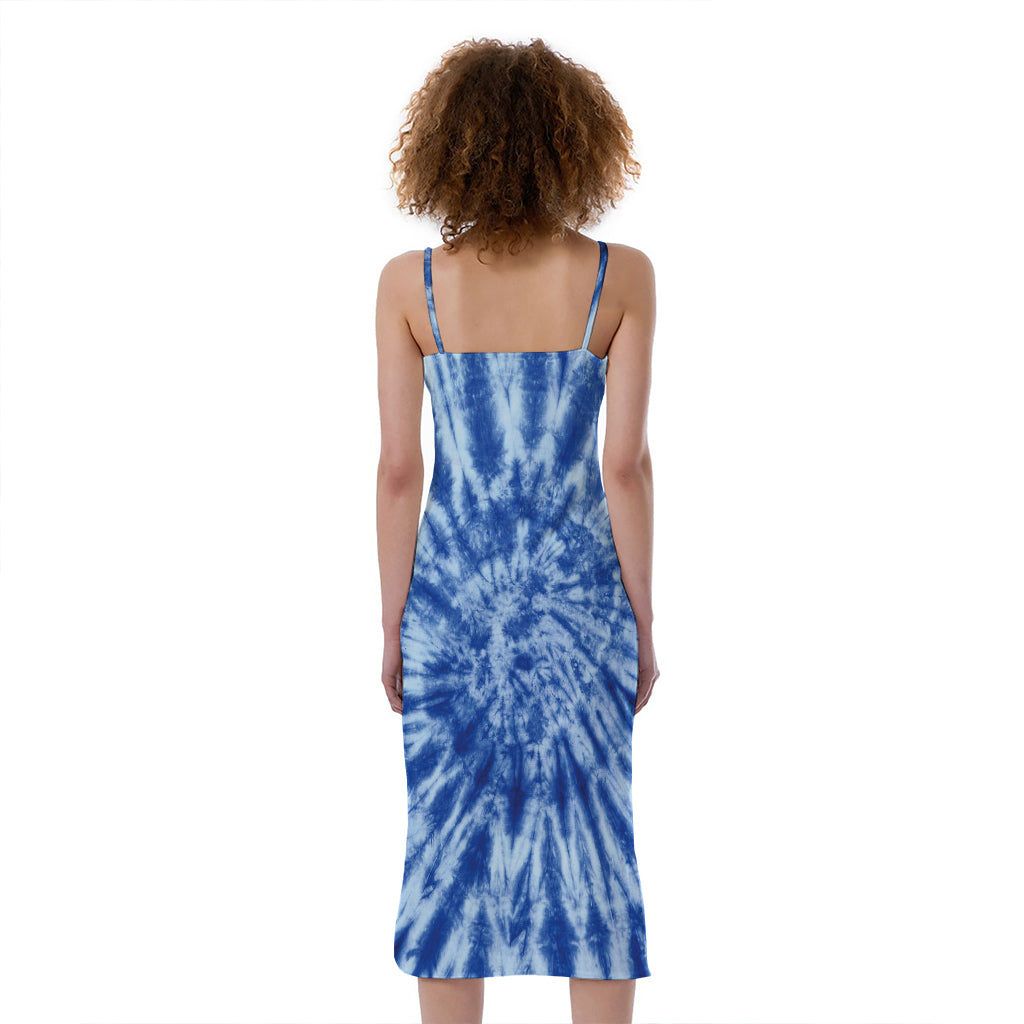Blue Tie Dye Print Slim Fit Midi Cami Dress