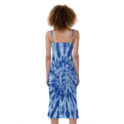 Blue Tie Dye Print Slim Fit Midi Cami Dress