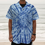 Blue Tie Dye Print Textured Short Sleeve Shirt