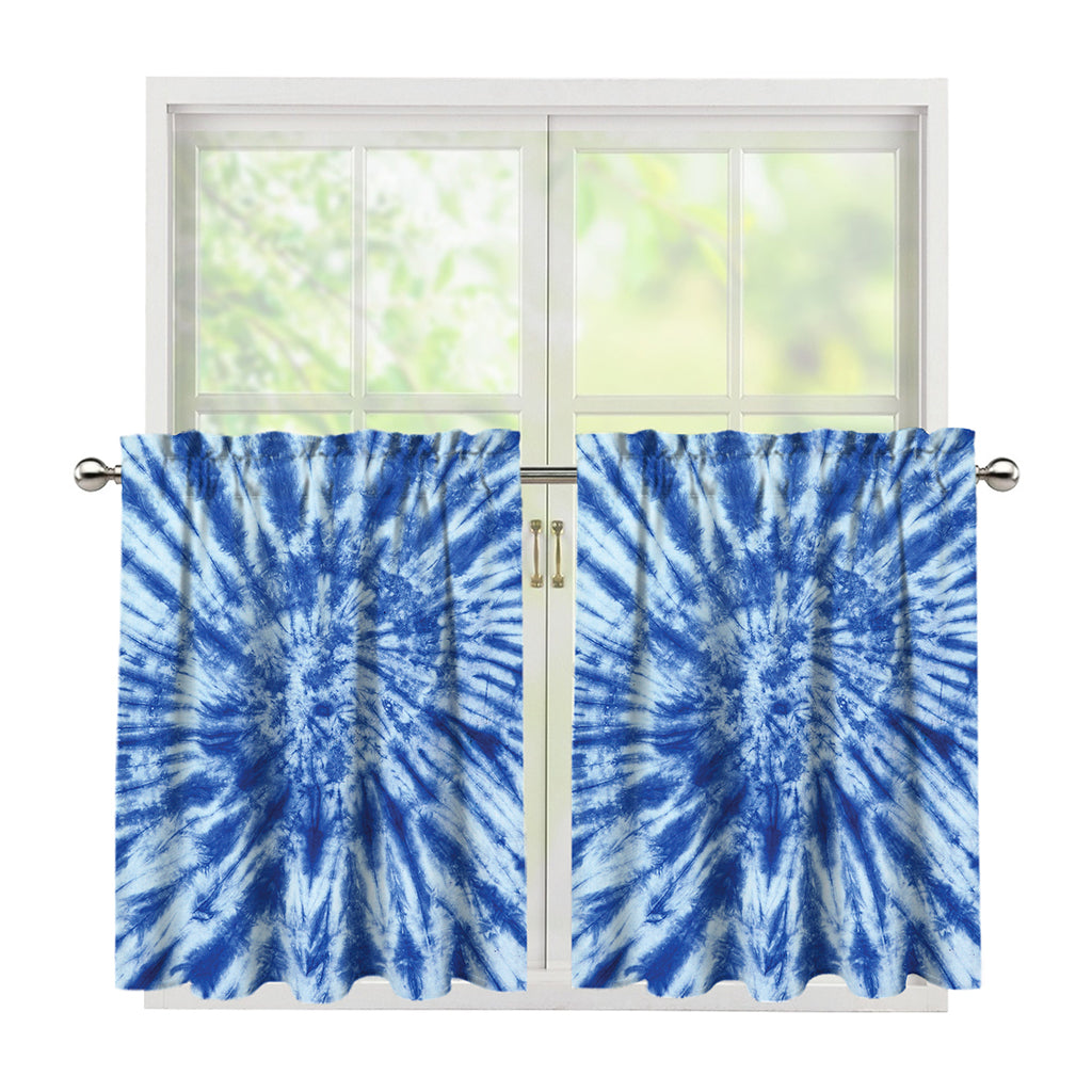 Blue Tie Dye Print Tier Curtains
