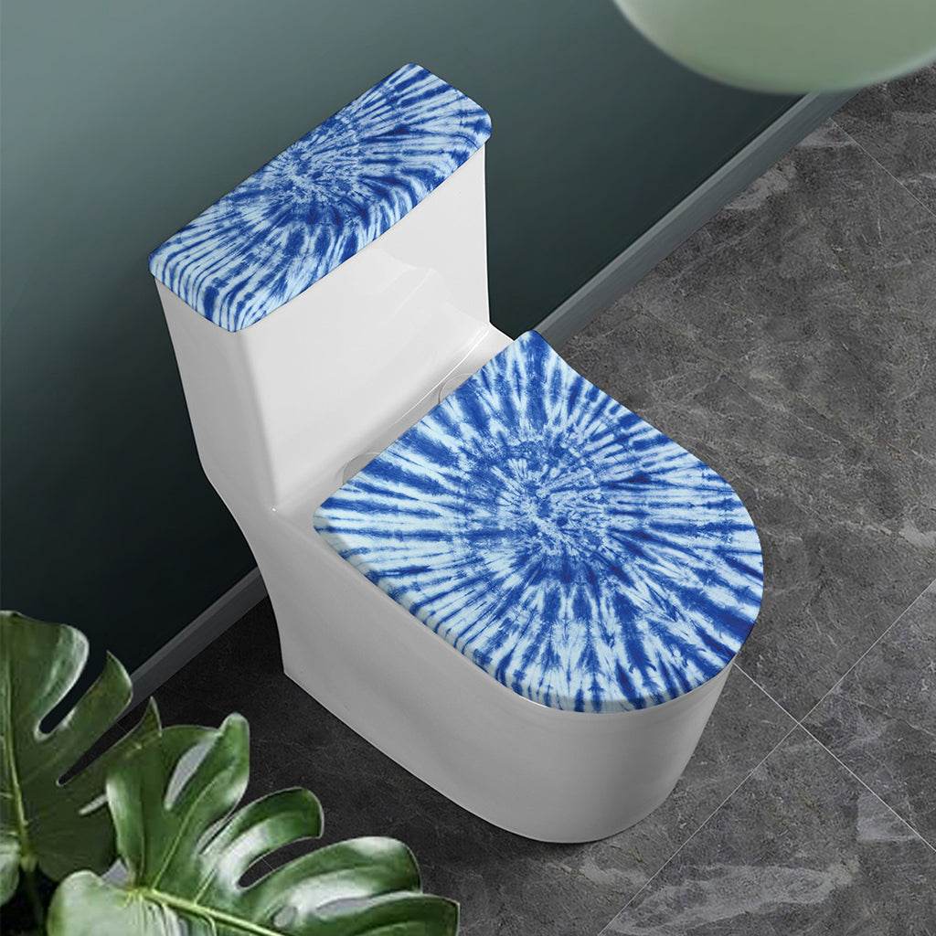 Blue Tie Dye Print Toilet Lid And Tank Cover Set