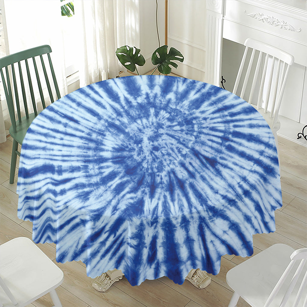 Blue Tie Dye Print Waterproof Round Tablecloth