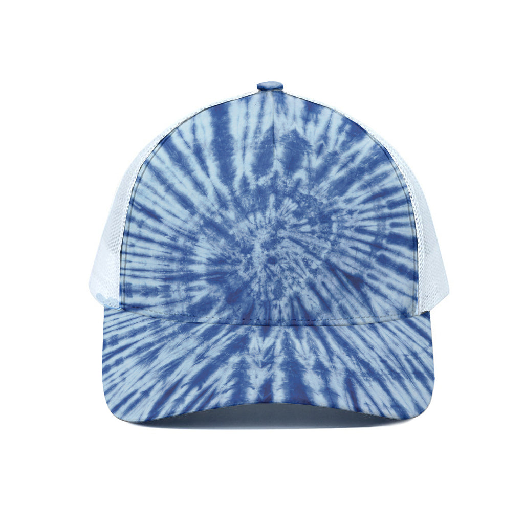 Blue Tie Dye Print White Mesh Trucker Cap