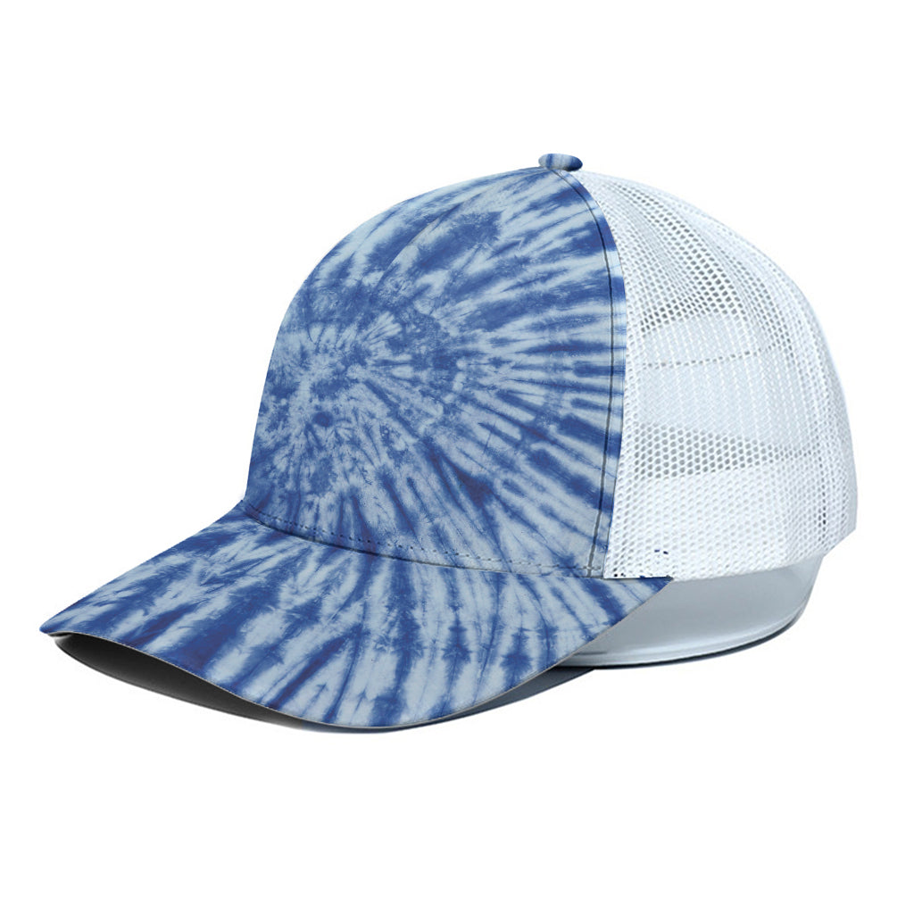 Blue Tie Dye Print White Mesh Trucker Cap