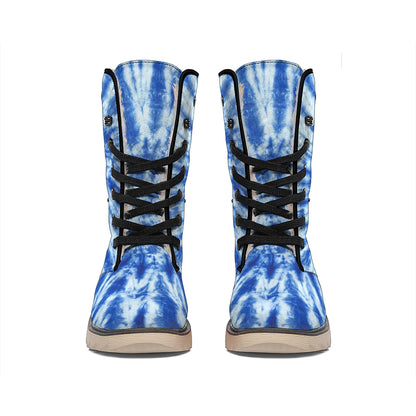 Blue Tie Dye Print Winter Boots