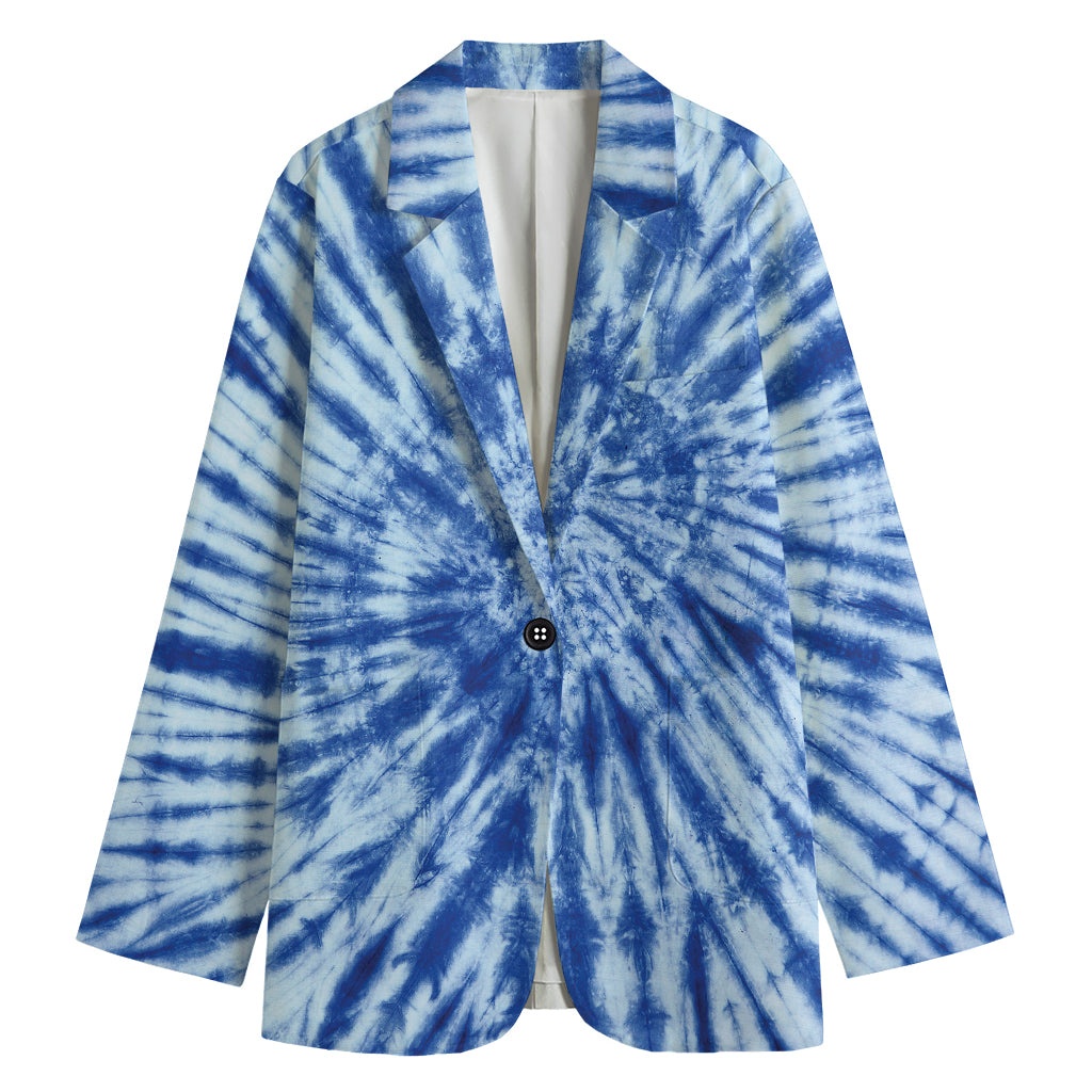 Blue Tie Dye Print Women's Cotton Blazer