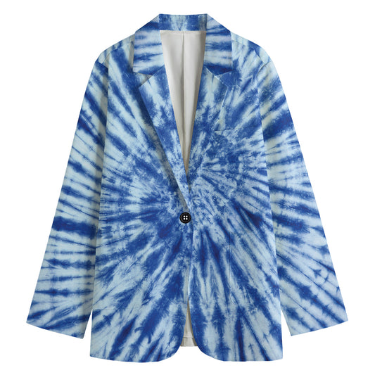 Blue Tie Dye Print Women's Cotton Blazer