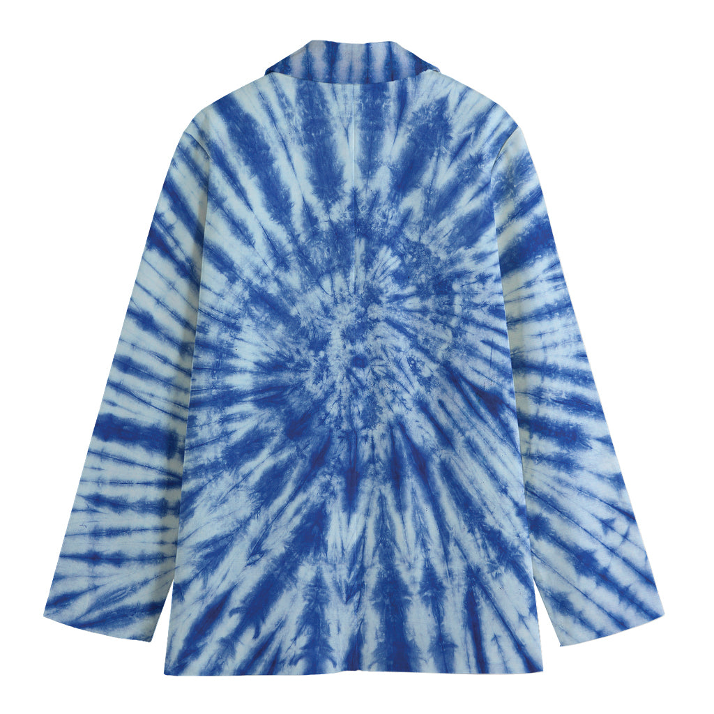 Blue Tie Dye Print Women's Cotton Blazer