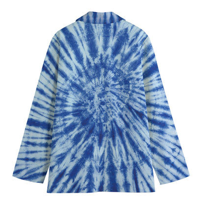 Blue Tie Dye Print Women's Cotton Blazer