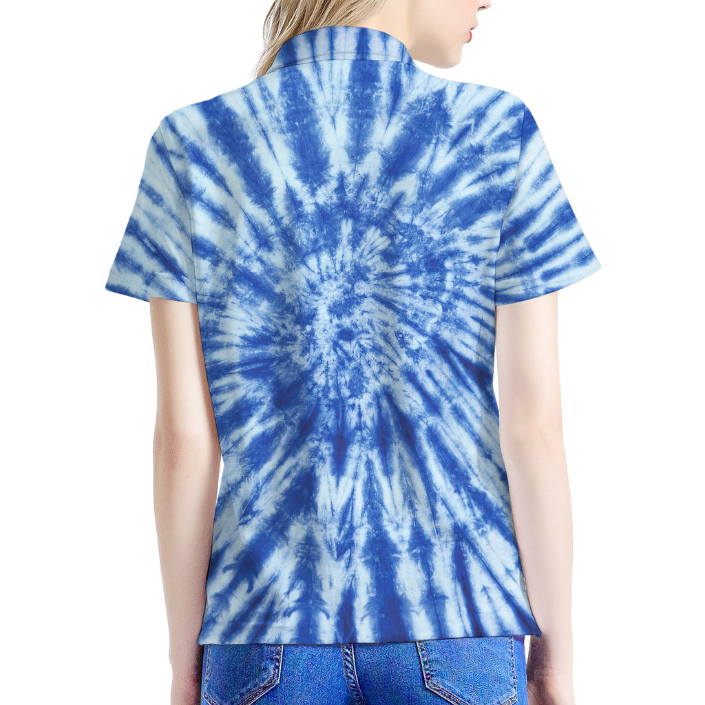 Blue Tie Dye Print Women's Polo Shirt