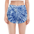 Blue Tie Dye Print Women's Split Running Shorts