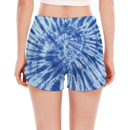 Blue Tie Dye Print Women's Split Running Shorts
