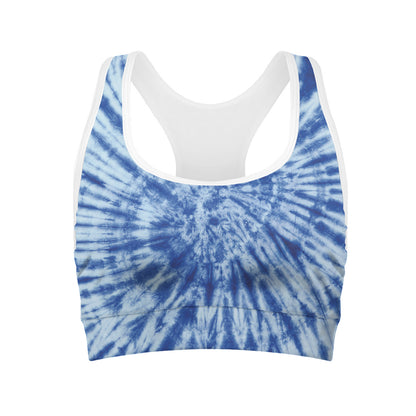 Blue Tie Dye Print Women's Sports Bra