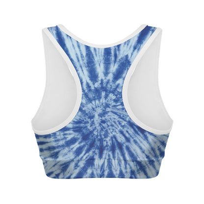 Blue Tie Dye Print Women's Sports Bra