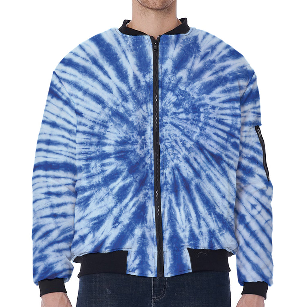Blue Tie Dye Print Zip Sleeve Bomber Jacket