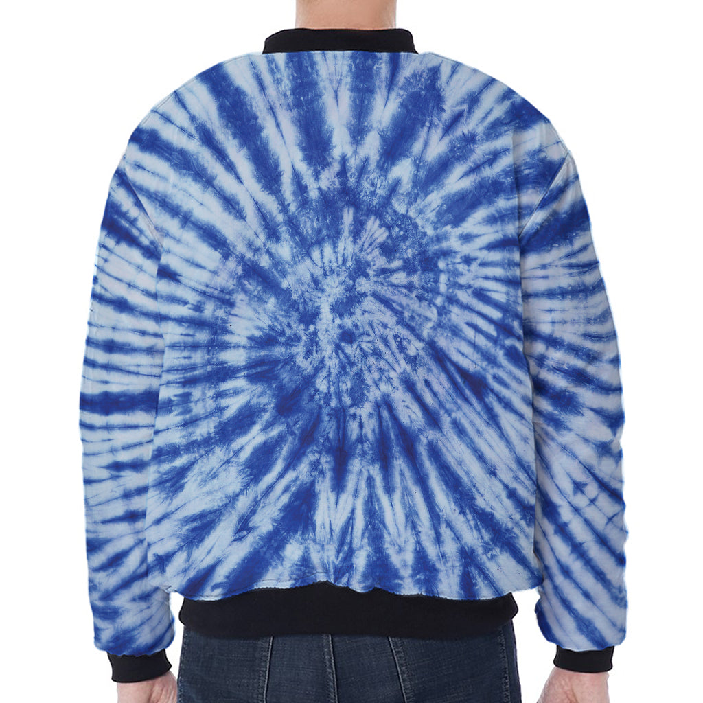 Blue Tie Dye Print Zip Sleeve Bomber Jacket