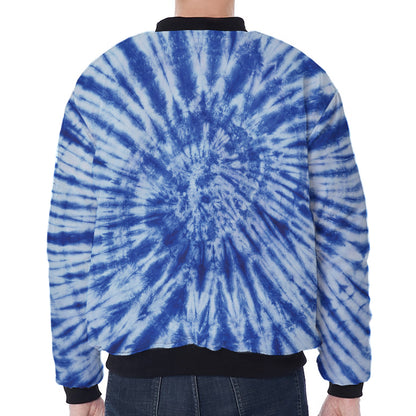 Blue Tie Dye Print Zip Sleeve Bomber Jacket