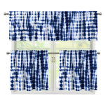 Blue Tie Dye Shibori Print 3 Piece Kitchen Curtains