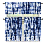 Blue Tie Dye Shibori Print 3 Piece Kitchen Curtains