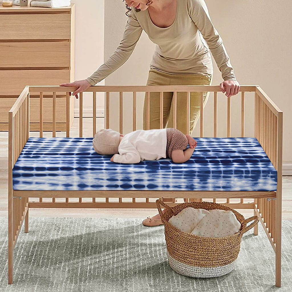 Blue Tie Dye Shibori Print Baby Crib Sheet