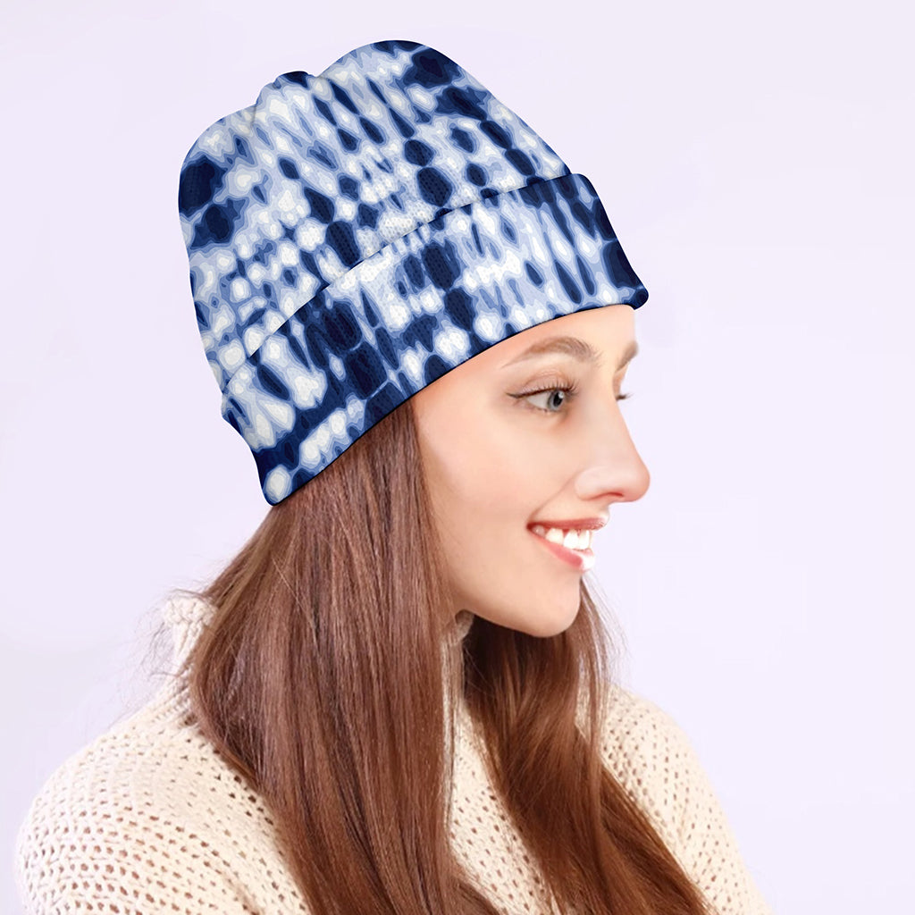 Blue Tie Dye Shibori Print Beanie