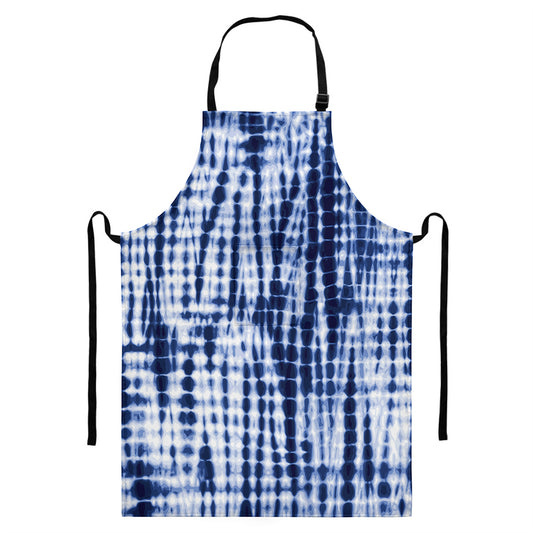 Blue Tie Dye Shibori Print Bib Apron With Pocket