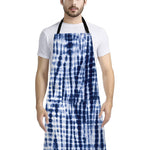 Blue Tie Dye Shibori Print Bib Apron With Pocket