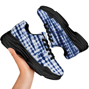 Blue Tie Dye Shibori Print Black Chunky Shoes