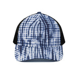 Blue Tie Dye Shibori Print Black Mesh Trucker Cap