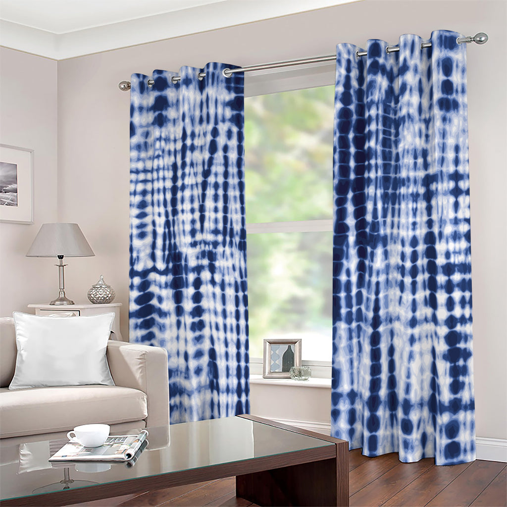 Blue Tie Dye Shibori Print Blackout Grommet Curtains