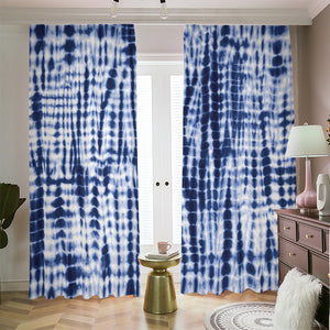 Blue Tie Dye Shibori Print Blackout Pencil Pleat Curtains