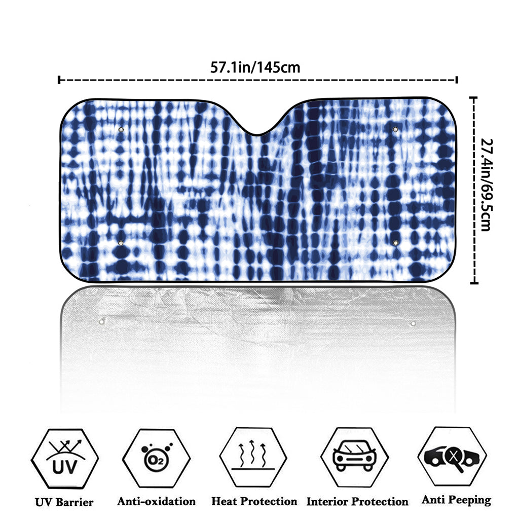 Blue Tie Dye Shibori Print Car Windshield Sun Shade