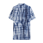 Blue Tie Dye Shibori Print Cotton Hawaiian Shirt