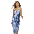Blue Tie Dye Shibori Print Cross Back Cami Dress
