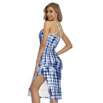 Blue Tie Dye Shibori Print Cross Back Cami Dress