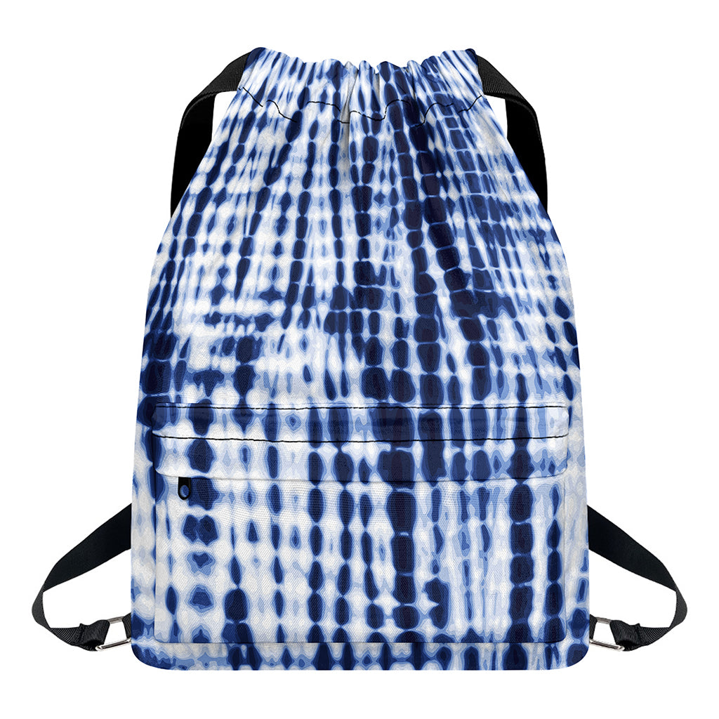 Blue Tie Dye Shibori Print Drawstring Backpack