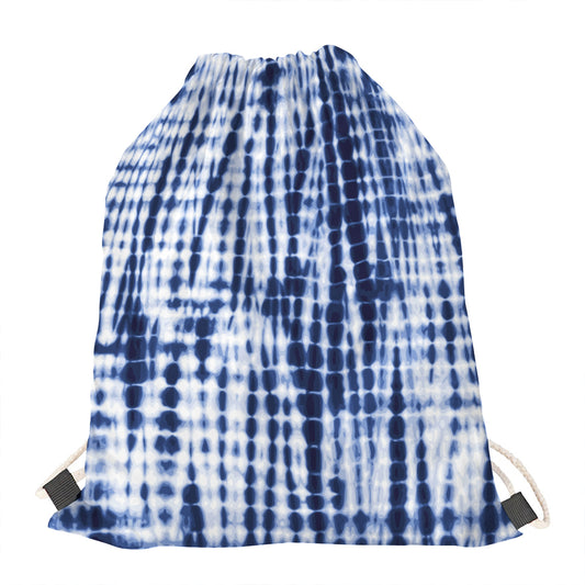 Blue Tie Dye Shibori Print Drawstring Bag