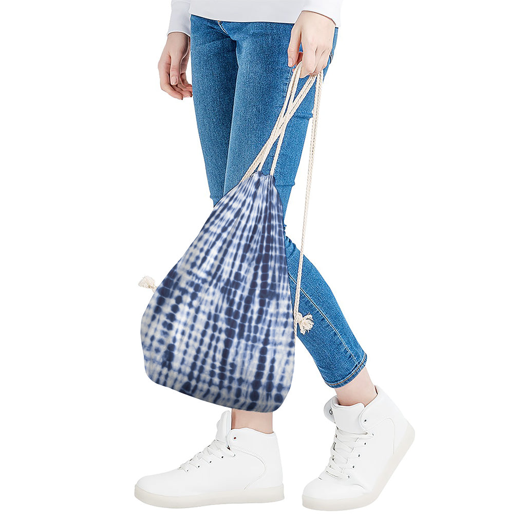 Blue Tie Dye Shibori Print Drawstring Bag