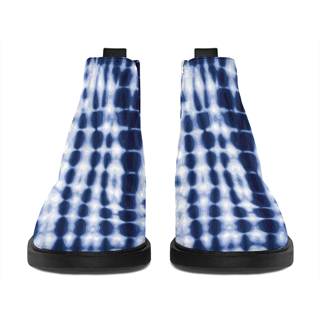 Blue Tie Dye Shibori Print Flat Ankle Boots