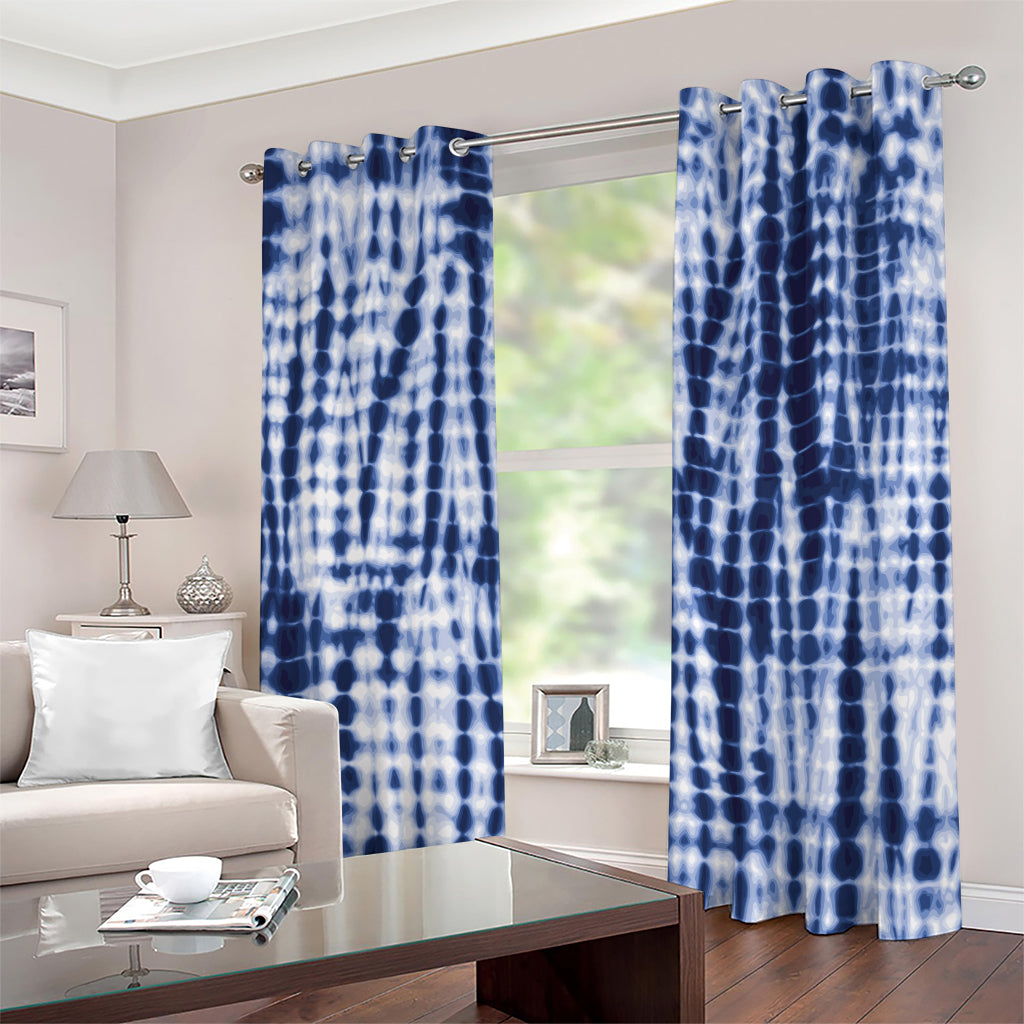 Blue Tie Dye Shibori Print Grommet Curtains