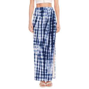 Blue Tie Dye Shibori Print High Slit Maxi Skirt