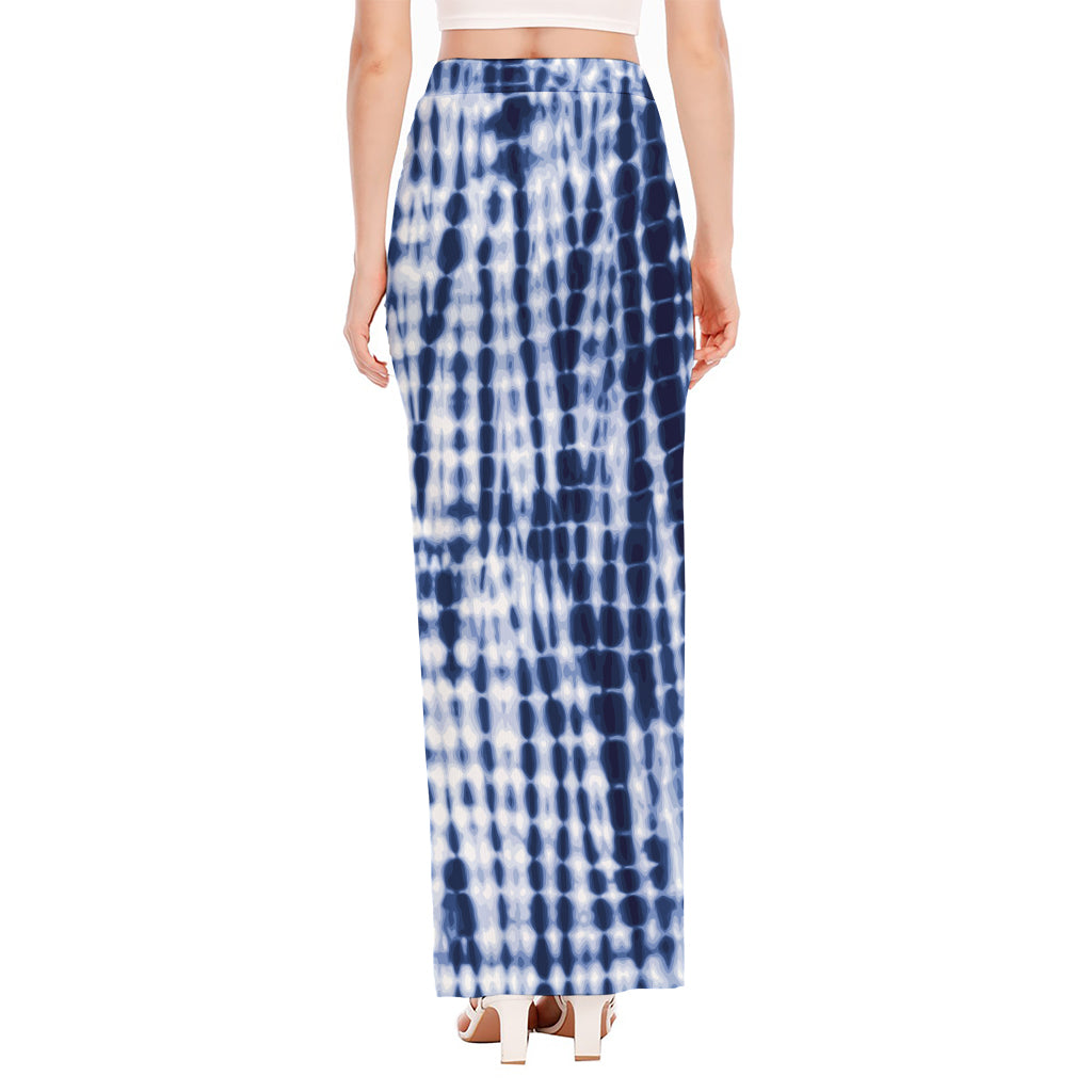 Blue Tie Dye Shibori Print High Slit Maxi Skirt