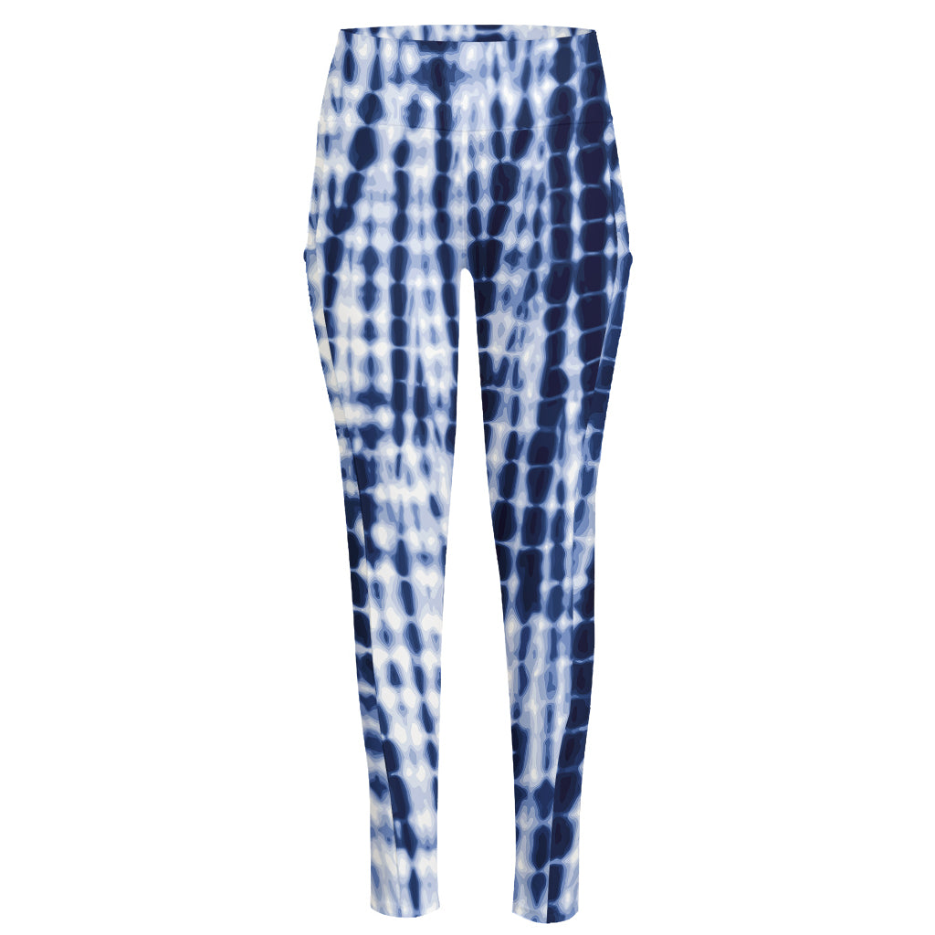 Blue Tie Dye Shibori Print High-Waisted Pocket Leggings